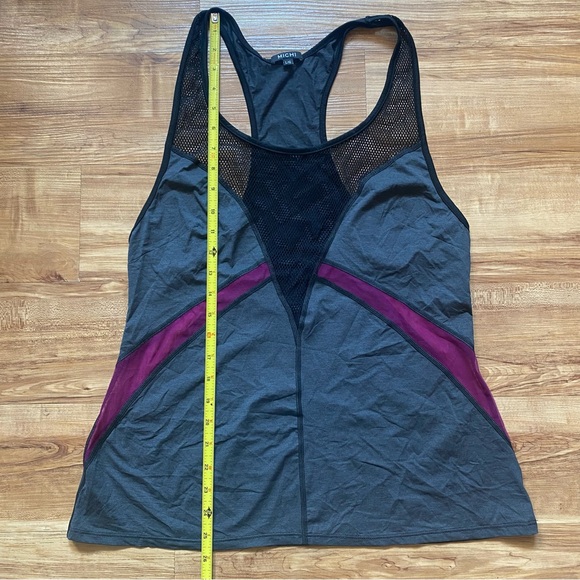 MICHI L Gray Purple Low Cut Mesh Performance Tank Workout Athleisure Designer - Picture 11 of 15